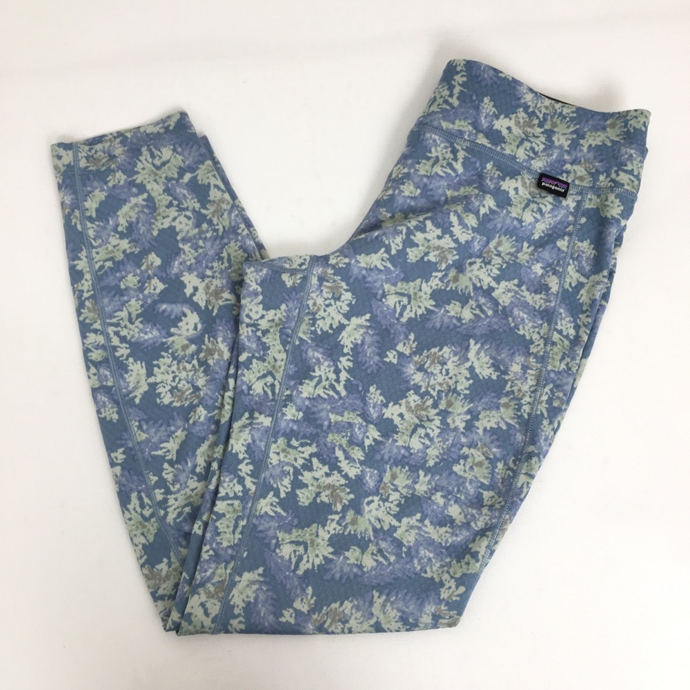 Patagonia Blue Floral Athletic Leggings Baselayer Women’s Size Medium Activewear